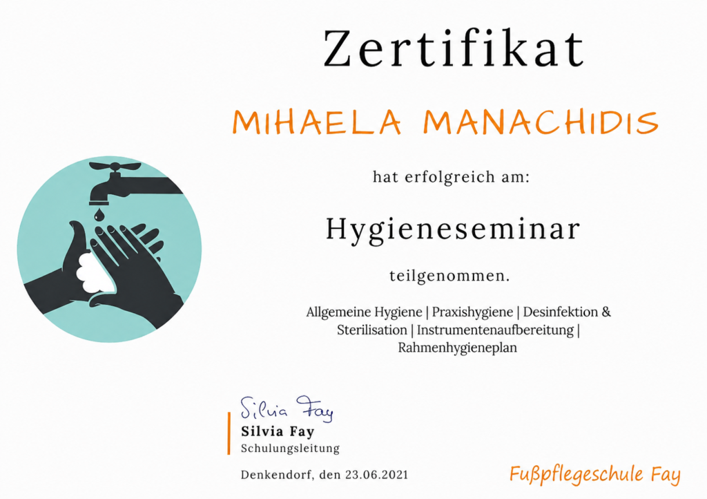 Hygieneseminar Zertifikat für professionelle Fußpflege und Praxishygiene